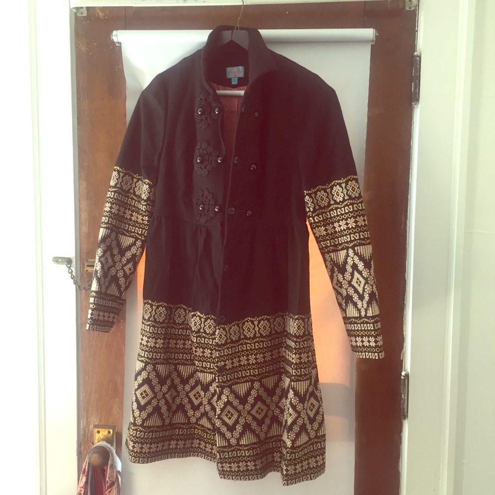 Tracy Reese Black embroidered wool-blend coat